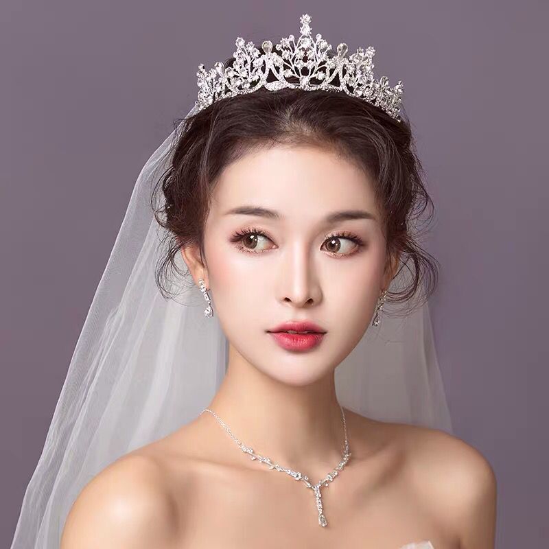巴洛克高端皇冠新娘头饰仙女生日网红同款王冠婚纱配饰三件套项链
