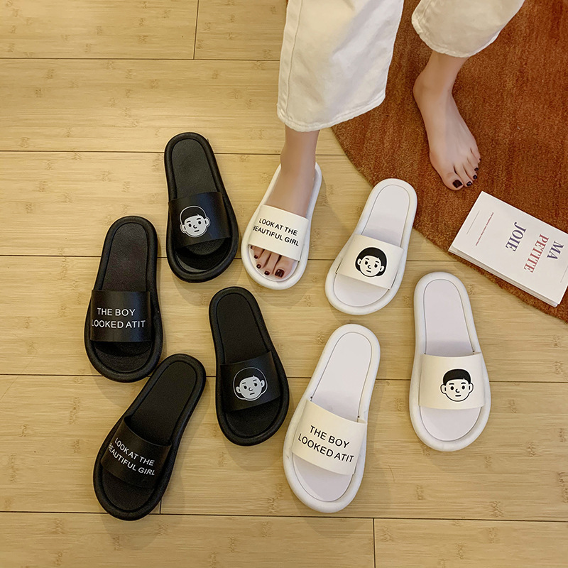 Slippers Men's Summer Korean Style Student Outer Wear Cartoon Sandals Boys and Girls Couples Flip-Flops Indoor Home Sandals