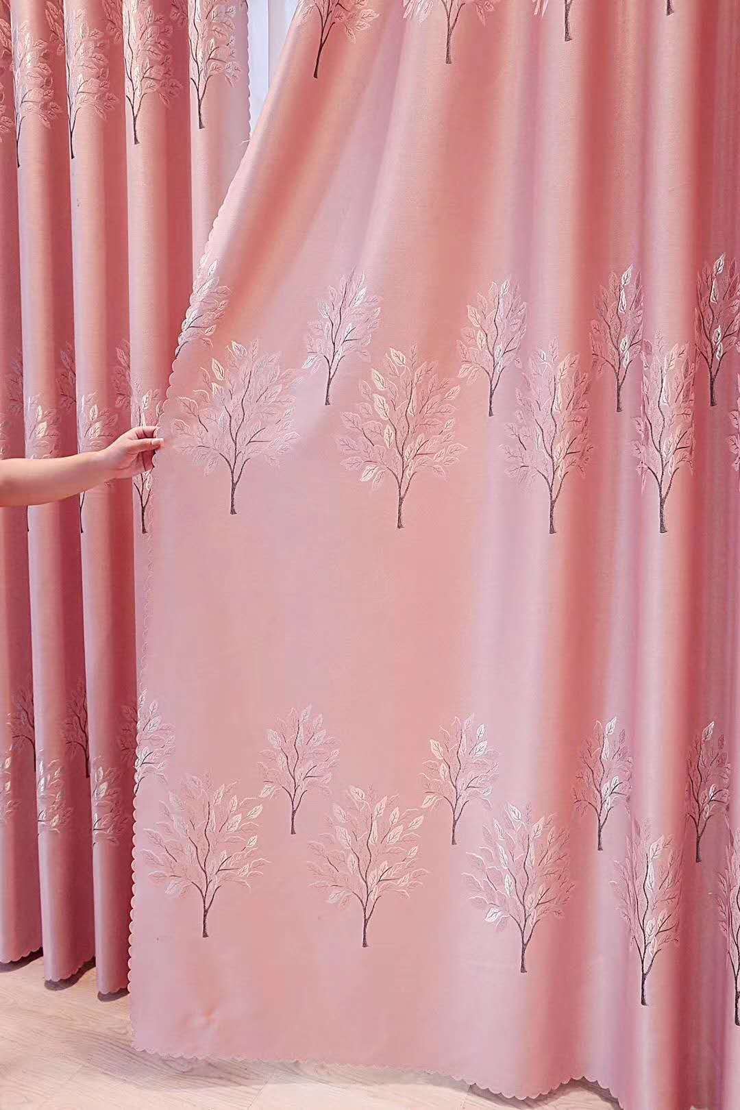 正品原丝钻石绒黑丝加厚提花遮光窗帘定制成品发财树神仙树工程帘