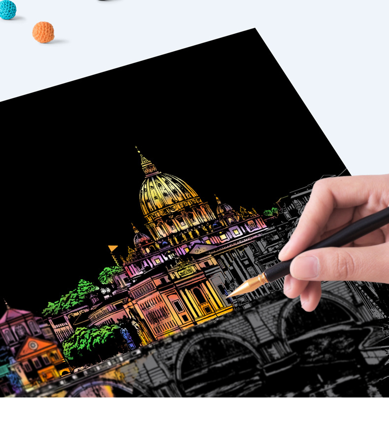 跃鹿yuelua4建筑系列炫彩城市夜景刮画刮画本跨境热销4张装刮刮画