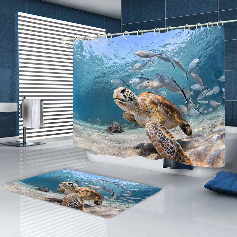 Cross-Border Shower Curtain Set Shower Curtain 3D Digital Printing Polyester Waterproof Shower Curtain Four-Piece Set Customization