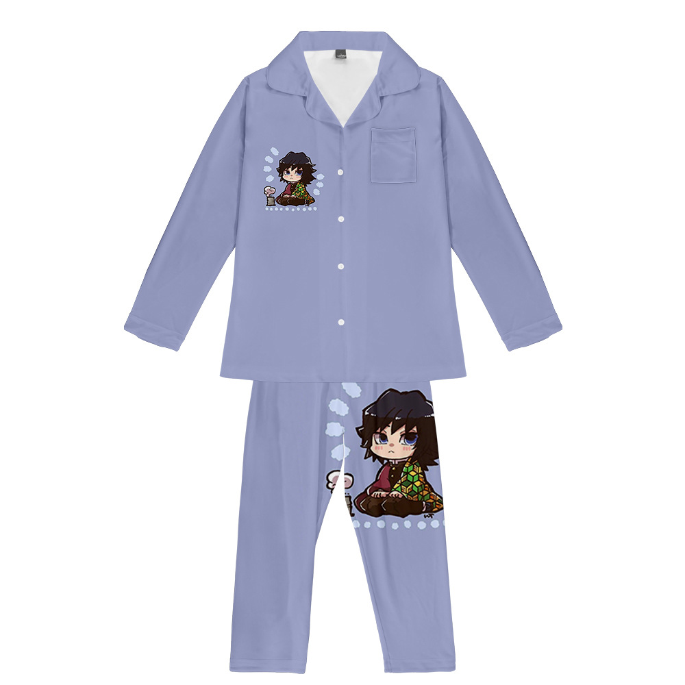 2020跨境新款鬼灭之刃睡衣套装成人款3d数码打印长裤长衫睡衣套装