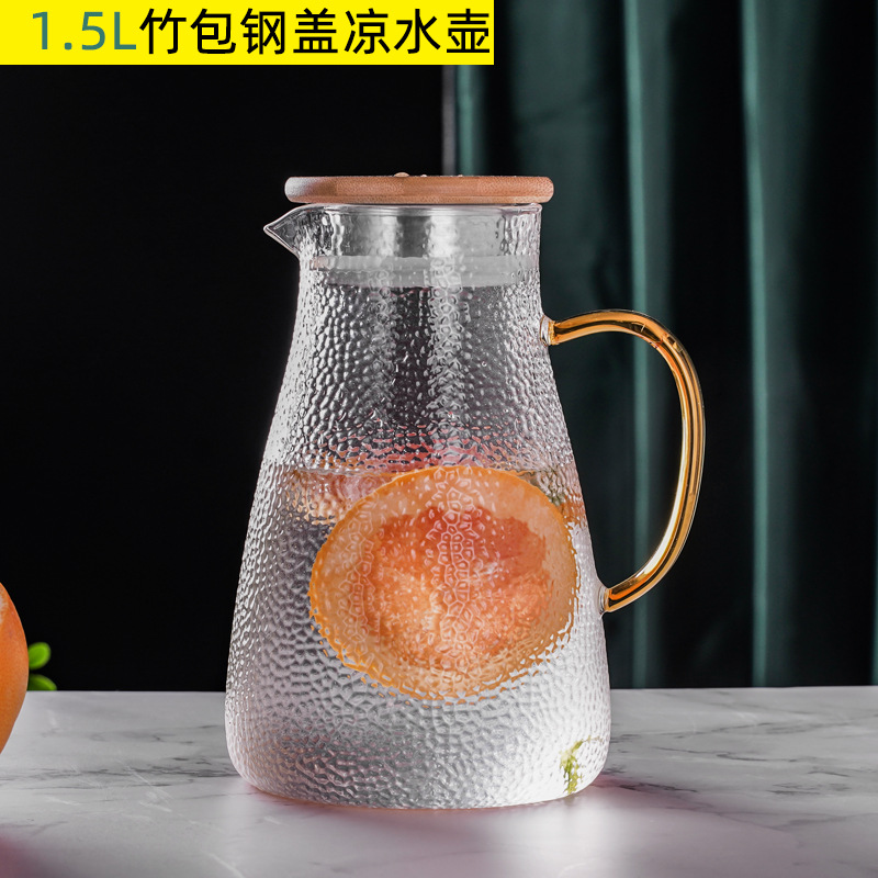 Factory Direct Sales Creative Hammer Pattern Cold Water Bottle Glass Kettle High Temperature Resistance Cool Water Pot Household Drinking Cup Set Water Pitcher