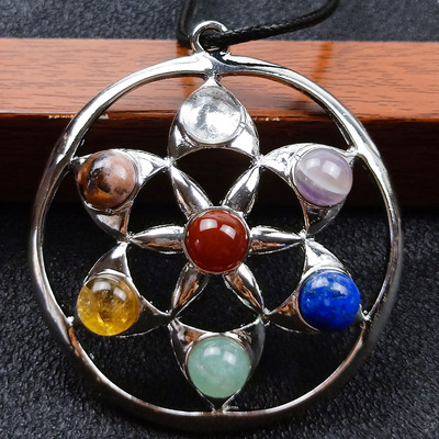 chakela天然水晶宝石玛瑙生命之花七脉轮能量石吊坠 冥想疗愈项链