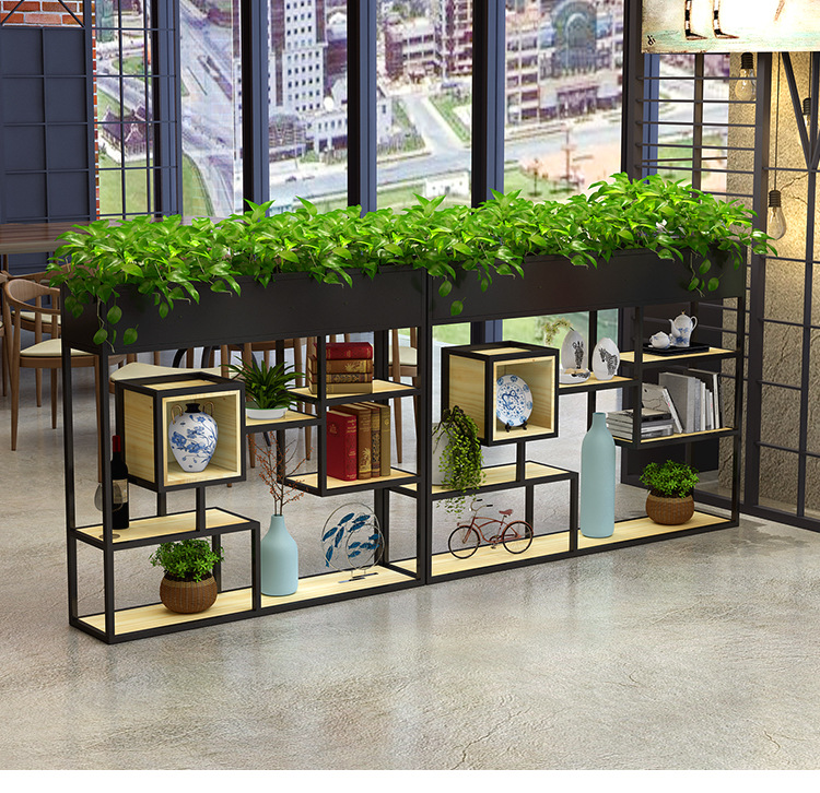 铁艺花架多层隔断置物架落地式北欧办公室餐厅格子装饰隔断架室内