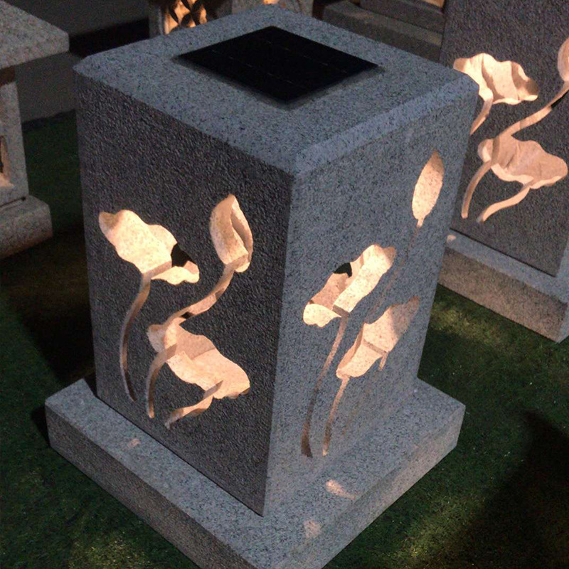 石雕柱头灯太阳能石灯笼现代风日式庭院广场大理石摆件草坪灯一对