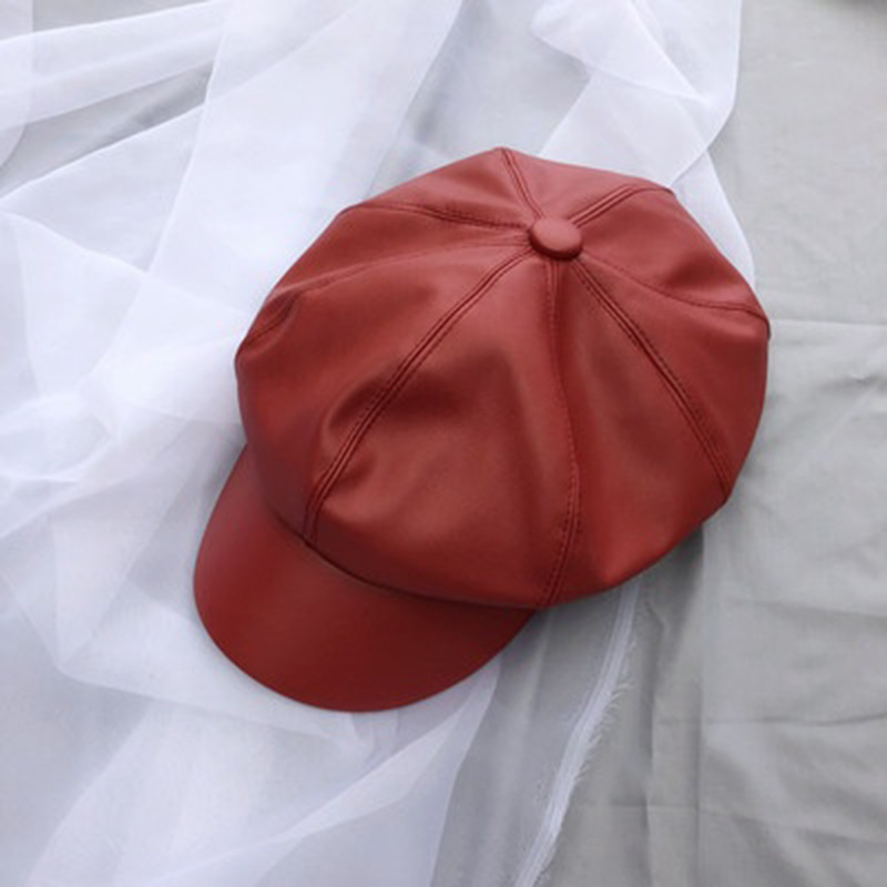 八角帽女英伦风秋冬pu皮棒球帽韩版潮流时尚复古帽子贝雷帽画家帽