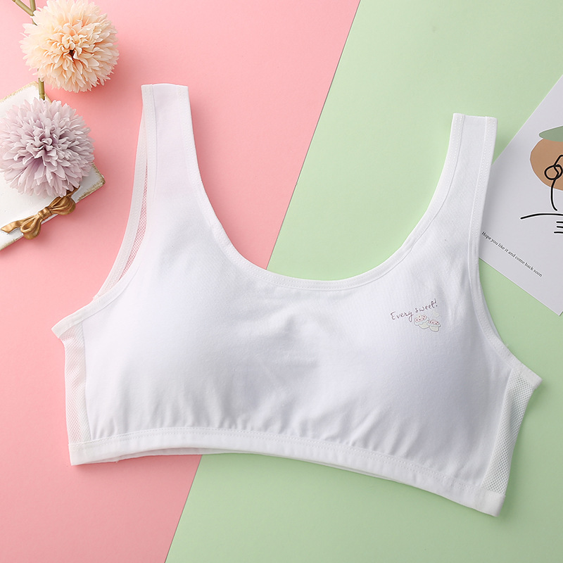 Teenage Girl Puberty Cotton Underwear One-Piece Cup Padded Bras Student Anti-Exposure Wrapped Chest Breathable Mesh