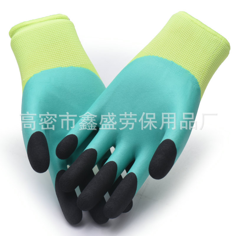 Fluorescent the King of Breathable Reinforced Finger Men's Construction Site Protective Gloves Wear-Resistant Non-Slip and Oilproof Labor Protection Dipped Gloves Thickened