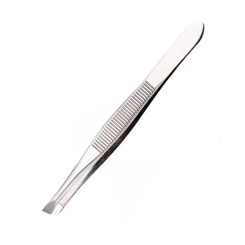 厂家直销 不锈钢横纹眉夹 眉毛小镊子修理眉毛平口美妆工具批发