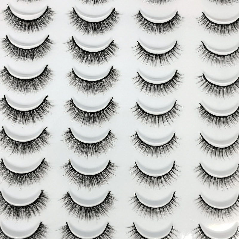 3D Chemical Fiber False Eyelashes 20 Pairs Handmade Natural Curling Thick Assortment Pack Eyelash Cross-Border Supply