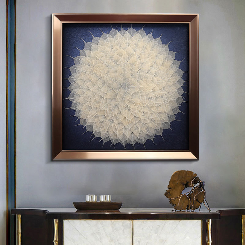新中式立体装饰画玄关手工花卉挂画禅意菩提叶壁画客厅冰晶画定制