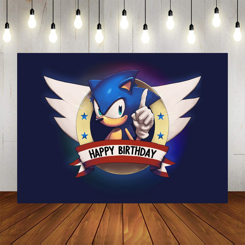 刺猬sonic生日背景布摄影摄像背景儿童婴儿百天主题布置跨境外贸