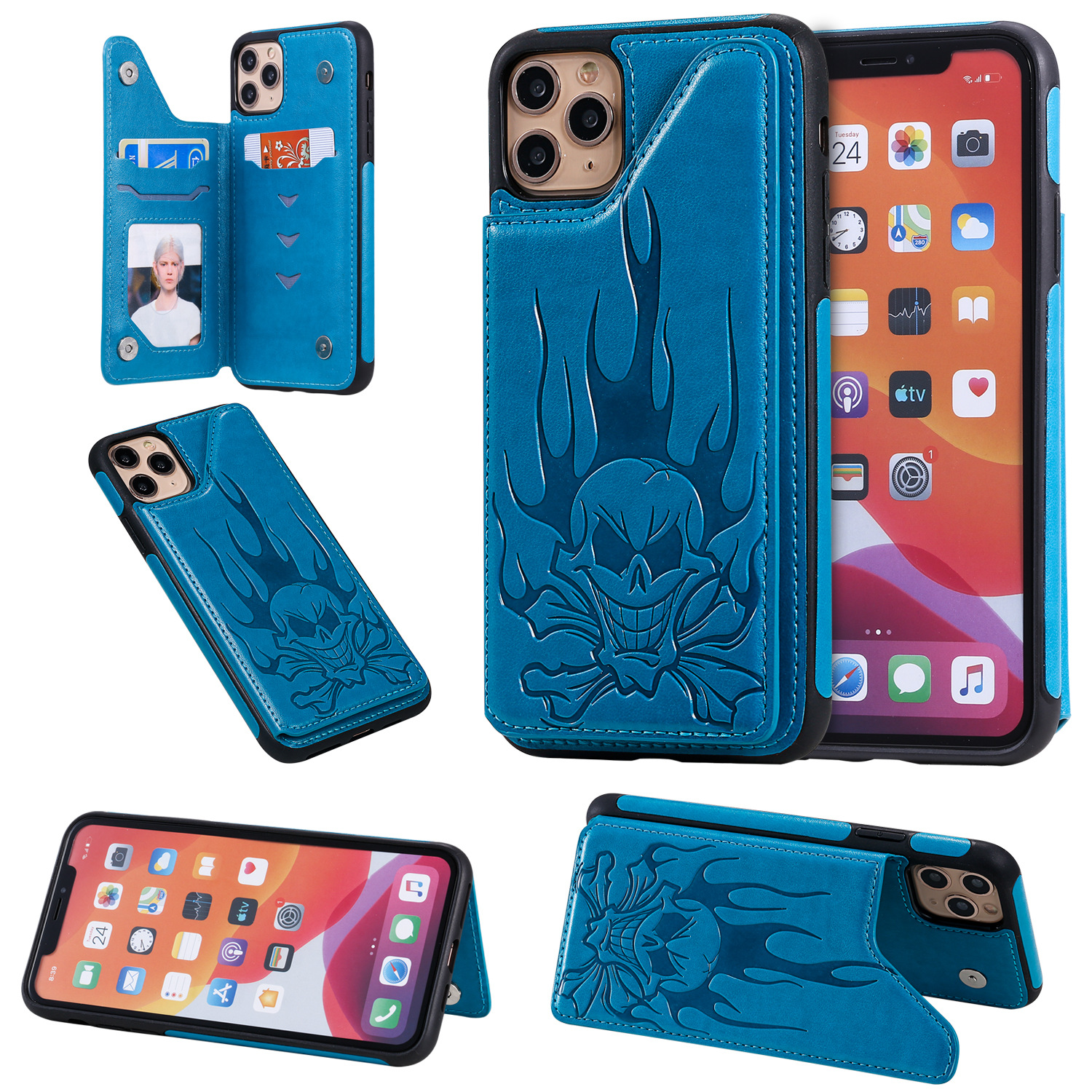 iphone11适用手机壳xs骷髅头压花保护壳note10插卡手机壳手机皮套