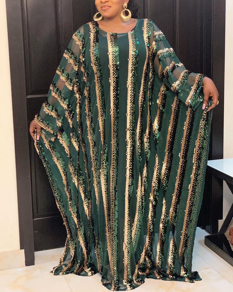 非洲女装 亮片烫金条纹 背心裙 宽松穆斯林袍子 连衣裙两件套套装
