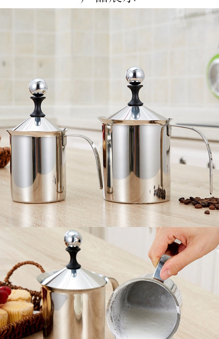 奶泡器加厚304不锈钢双层手动奶泡机 打奶器家用打泡器牛奶奶沫机