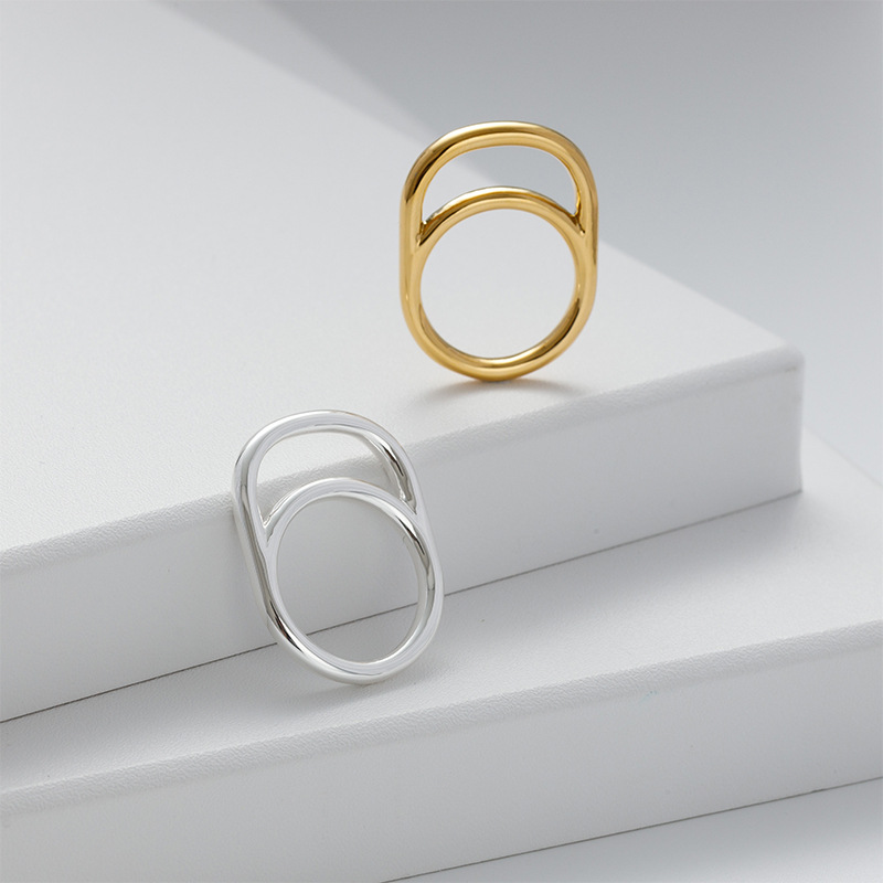 跨境欧美易拉环款个性金色戒指女式ins网红款银色亮面戒指