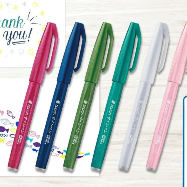 日本派通touch彩色软头毛笔brush软笔手账贺卡练字签字秀丽笔字帖