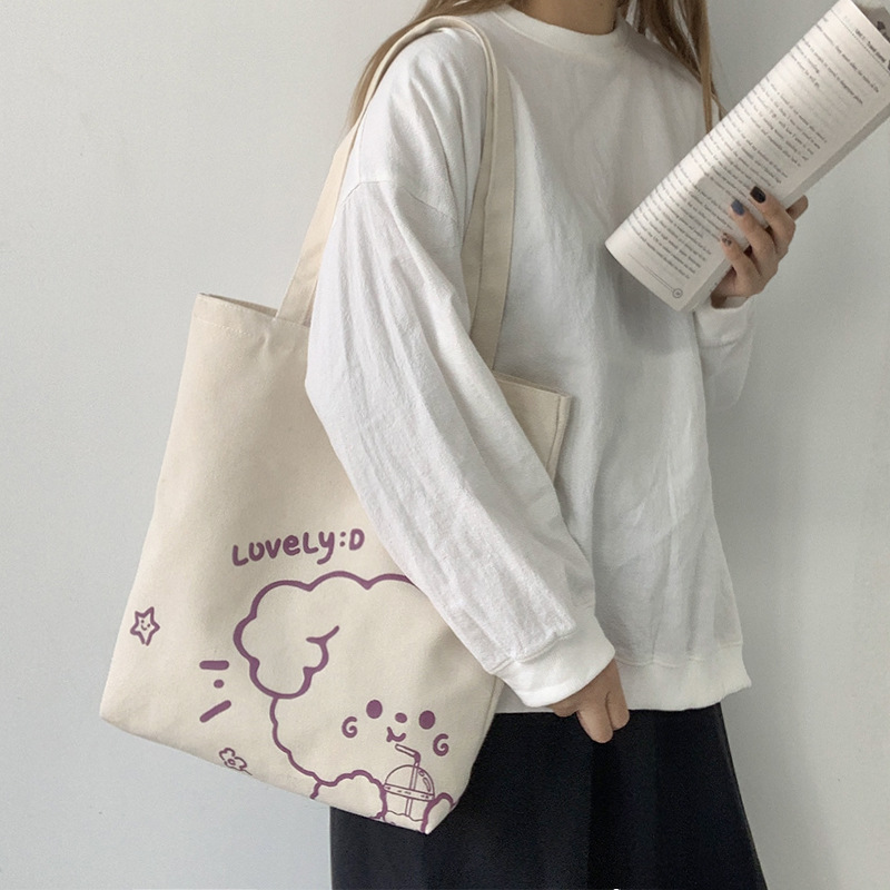 版权新款帆布包女单肩日系ulzzang大学生上课ins布袋包大容量潮