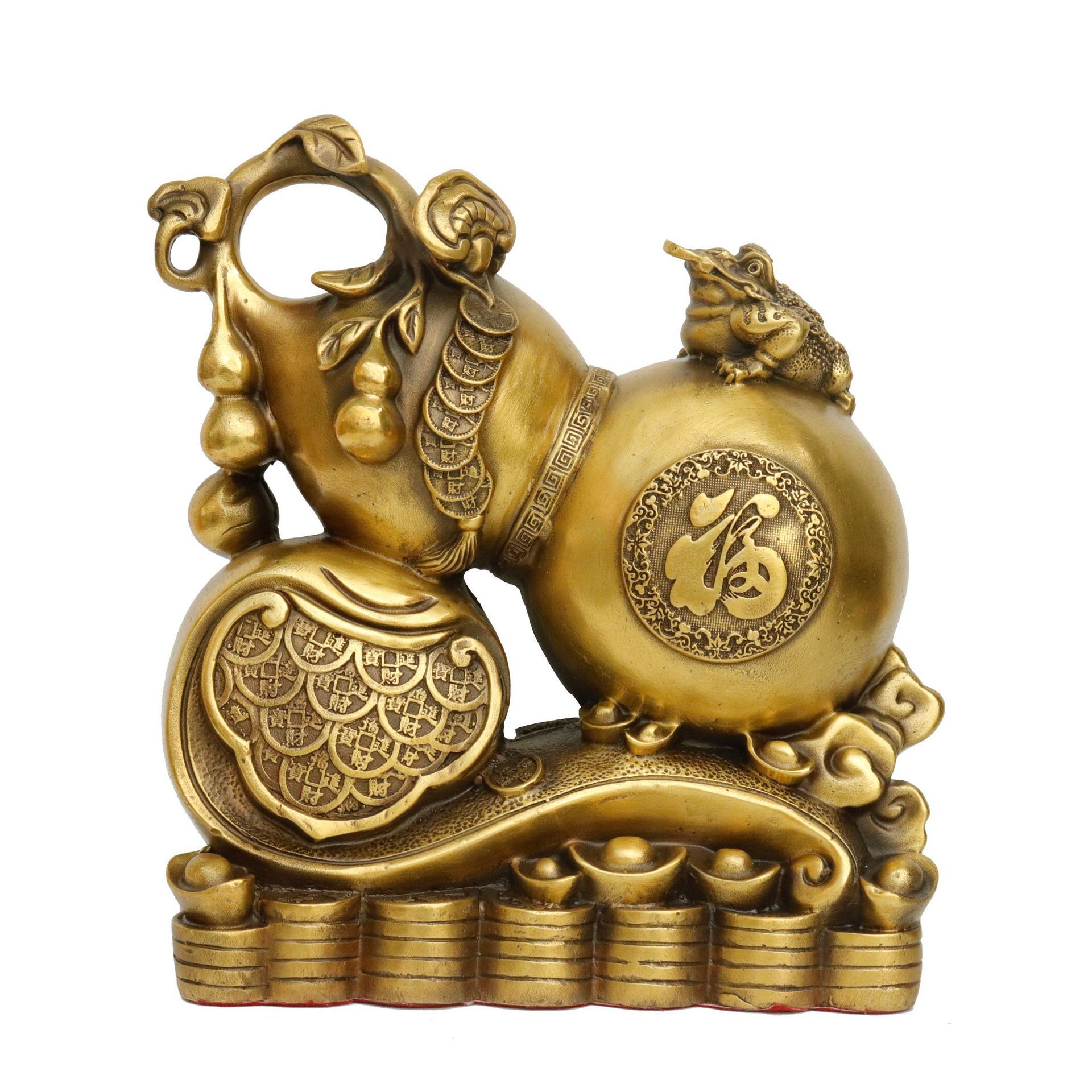 黄铜葫芦金蟾蜍摆件客厅酒柜装饰工艺品摆设乔迁新居礼品福禄如意