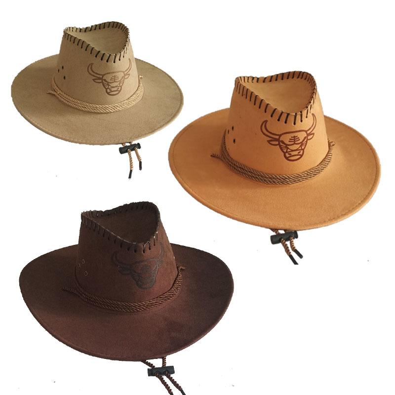 New Style Printed Cow Head Chicken Skin Deerskin Velvet Knight Western Cowboy Hat Camouflage Cloth Hat Travel Sun Hat Wholesale Straw Hat