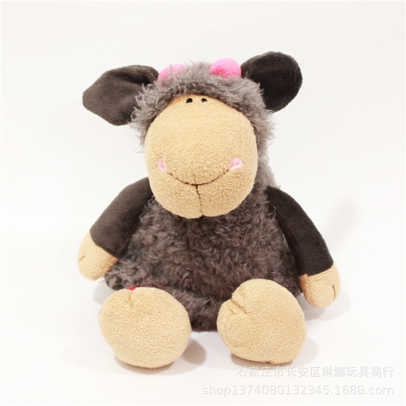 小羊公仔灰色带戴花羊糖果羊多利羊狼毛绒玩具布娃娃礼物玩偶