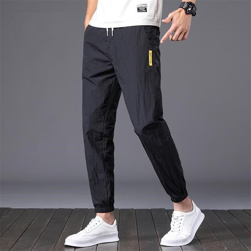 2023 Cool Ice Silk Pants Men's New Men's Versatile Cropped Pants Men's Summer Thin Ice Silk Casual Pants Men's