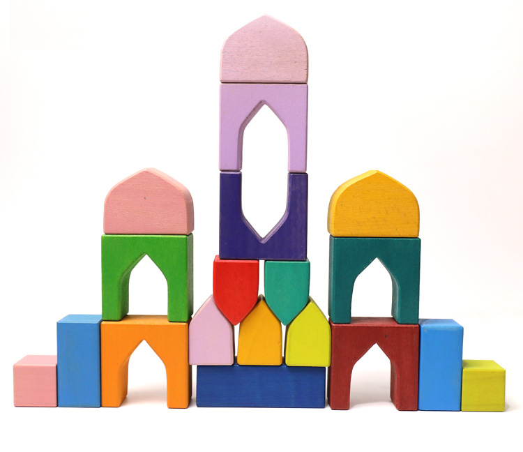 创意实木彩虹拼搭城堡积木儿童趣味早教形状颜色认知能力益智玩具