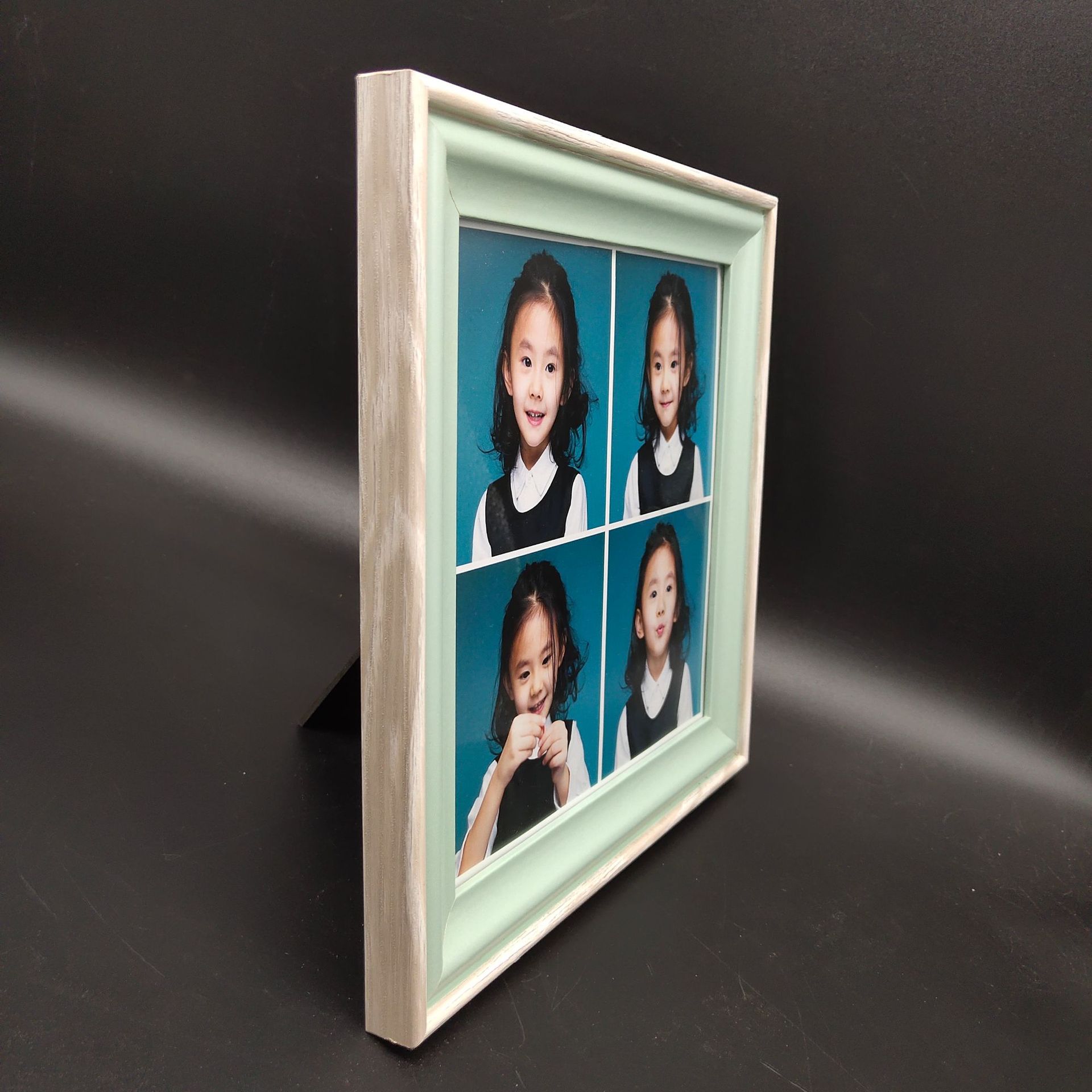 厂家直儿童相框实木摆台现代简约四宫格三孔组合相框可定制尺寸16