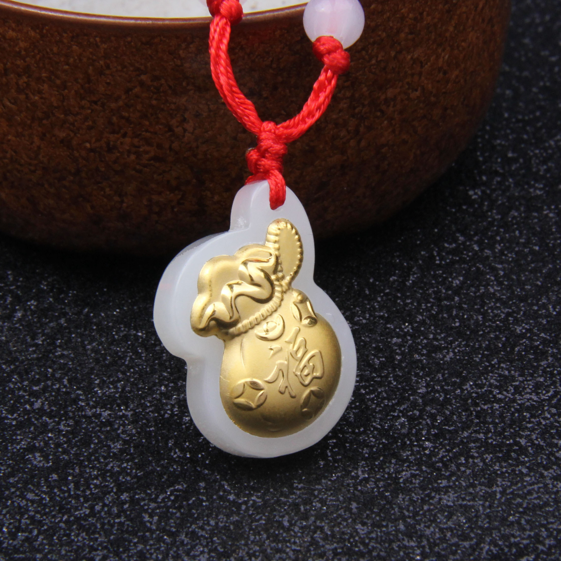 3d金镶玉福袋吊坠女足金和田玉代代有福铜钱福袋礼品套装支持定制