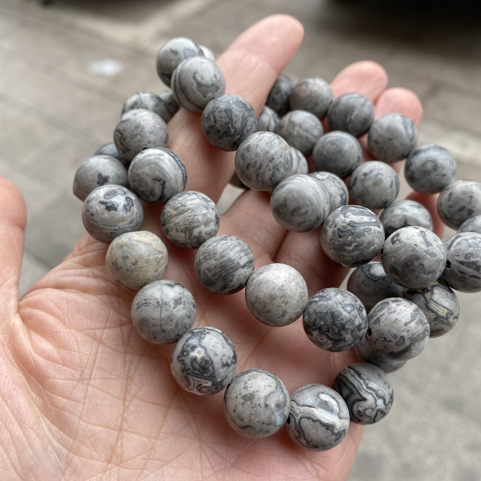 7a天然石 地图石手链单圈灰毕加索手串diy厂家批发 亚马逊热卖