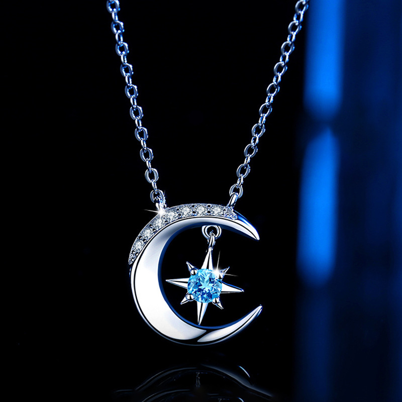 星星月亮纯银项链女士锁骨链轻奢小众设计感七夕情人节礼物送女友