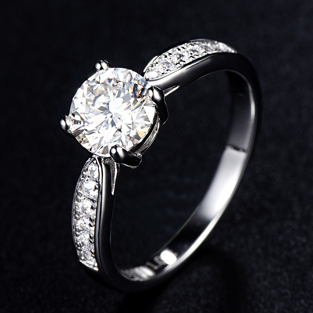 通琳工厂 s925纯银女士结婚戒指 韩版经典气质四爪仿真钻戒rings
