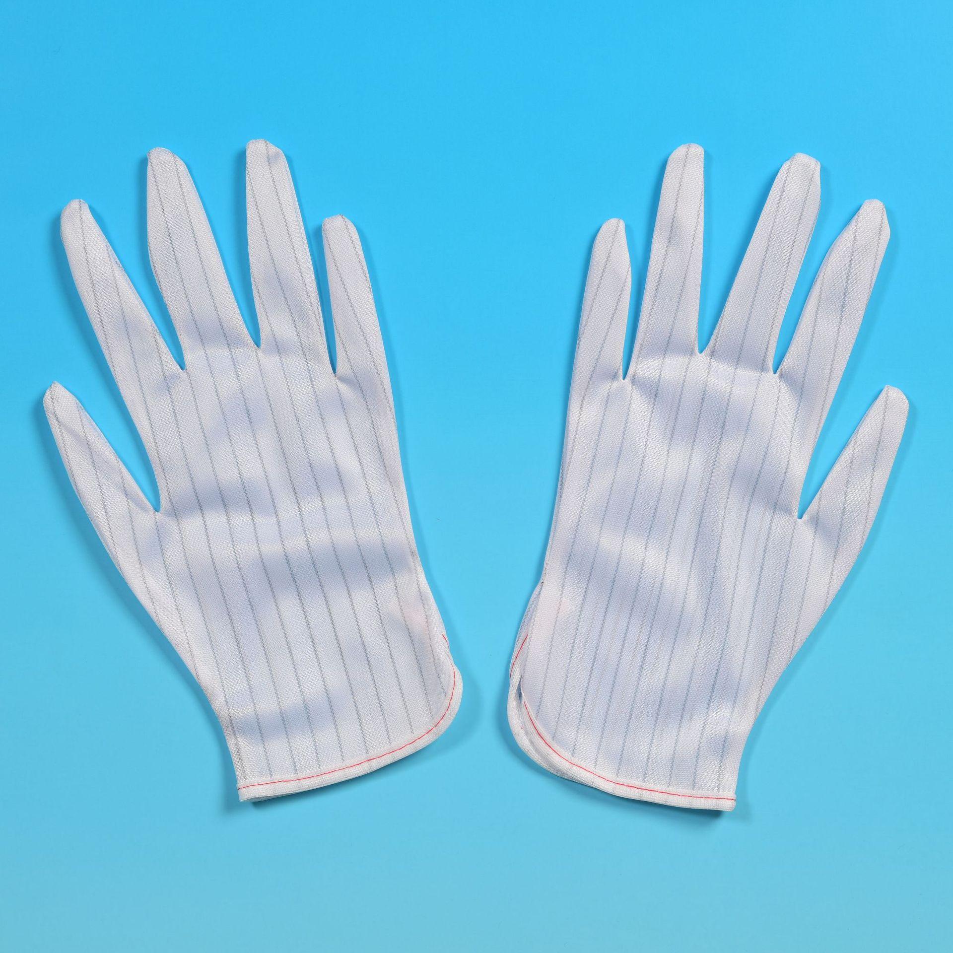 厚款涤纶耐磨白色1.0条纹防静电手套电子厂作业手套批发