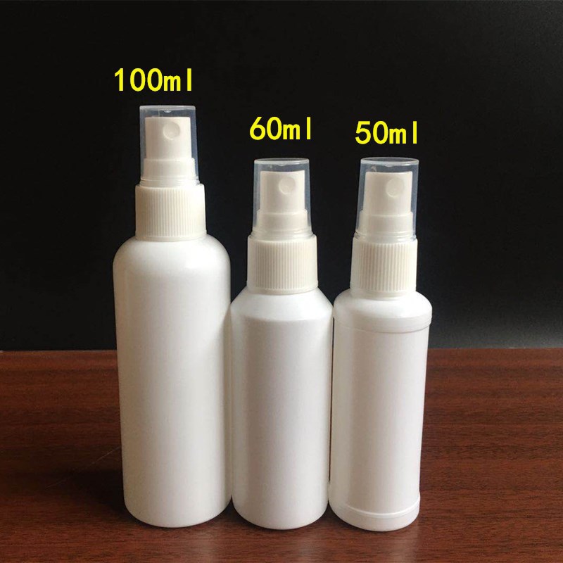 现货30ml50ml100ml白色喷雾瓶hdpe侧喷瓶 酒精消毒液分装瓶小喷壶