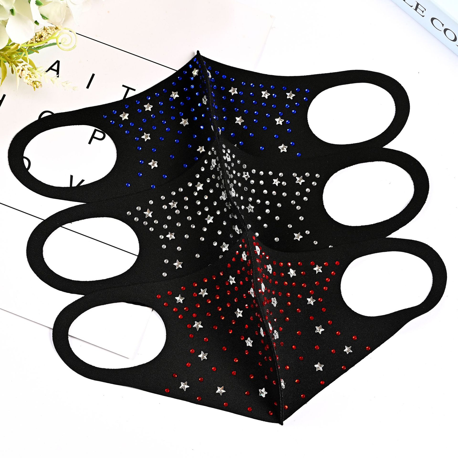 2020时尚透气带钻流行黑色面罩口罩女 网红水钻镶钻立体满钻口罩