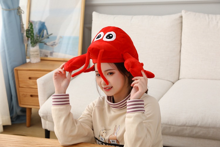 批发龙虾头套帽子毛绒头套拍照道具写真道具卡通头套