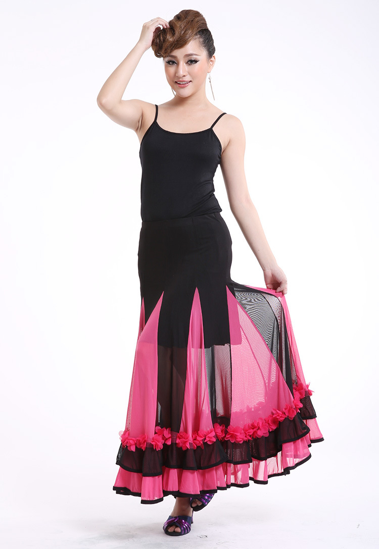 亚马逊 摩登舞长裙 国标华尔兹半身裙交谊舞大摆裙舞蹈演出长裙
