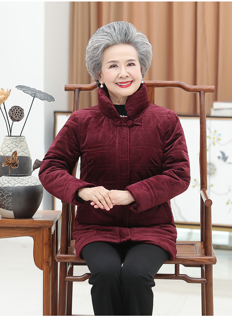奶奶棉衣冬装女羽绒棉服60-70岁中老年人棉袄老太太加厚长款外套