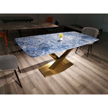 意式轻奢大理石岩板餐桌七星石珍石蓝色餐台高端品质后现代餐桌椅