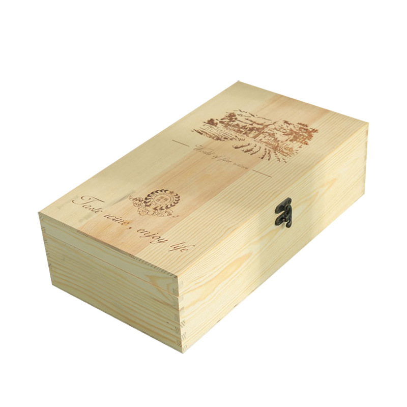 Packing Box Wooden Double Wine Wooden Box Two-Bottle Package Red Wine Gift Box Wooden Wine Packaging Gift Wooden Box