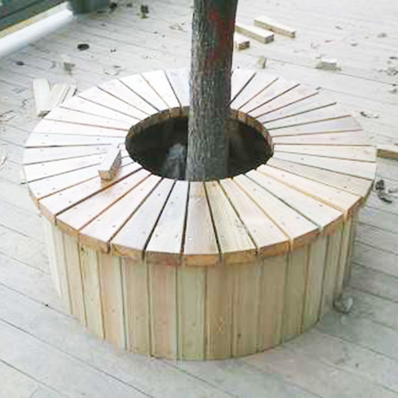 树池凳制防腐木圆形组合椅户外公园坐凳座椅商场花坛座椅花箱