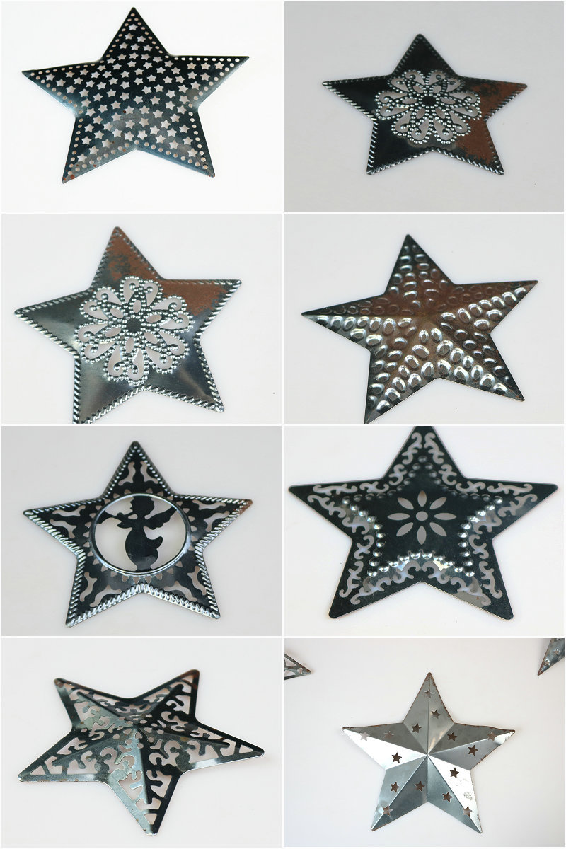 圣诞欧式田园风花纹镂空五角星 铁皮圣诞金属工艺冲压装饰件