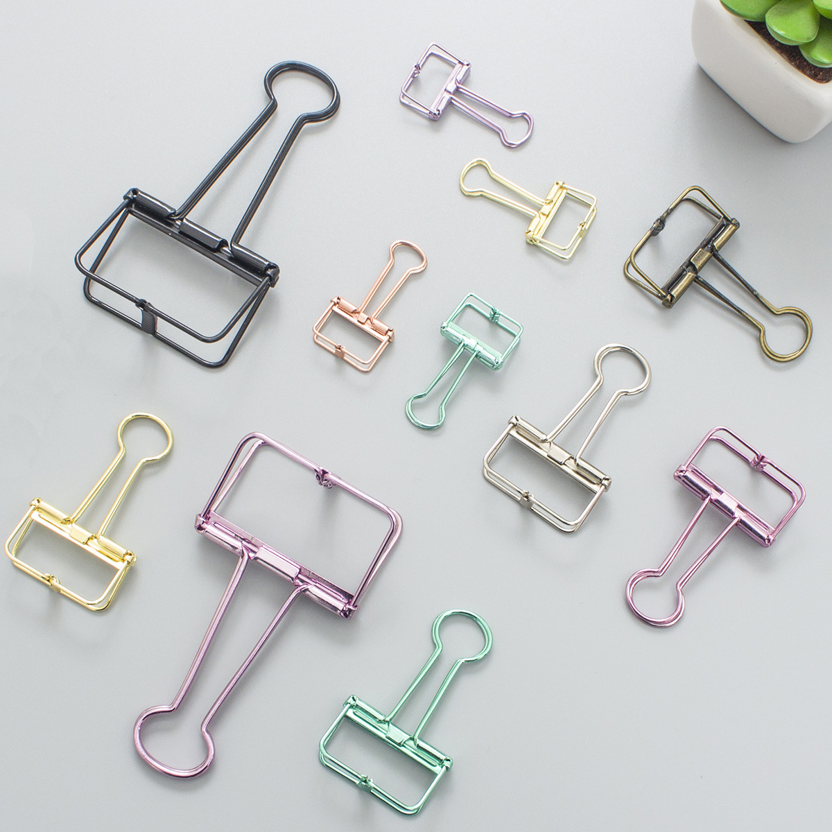 简约金属镂空长尾夹子创意文具手帐可爱彩色办公文件燕