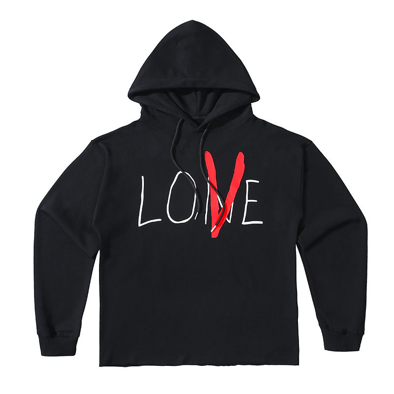 欧美潮牌vlone限定love黑白连帽卫衣高街嘻哈宽松后背红色大v帽衫