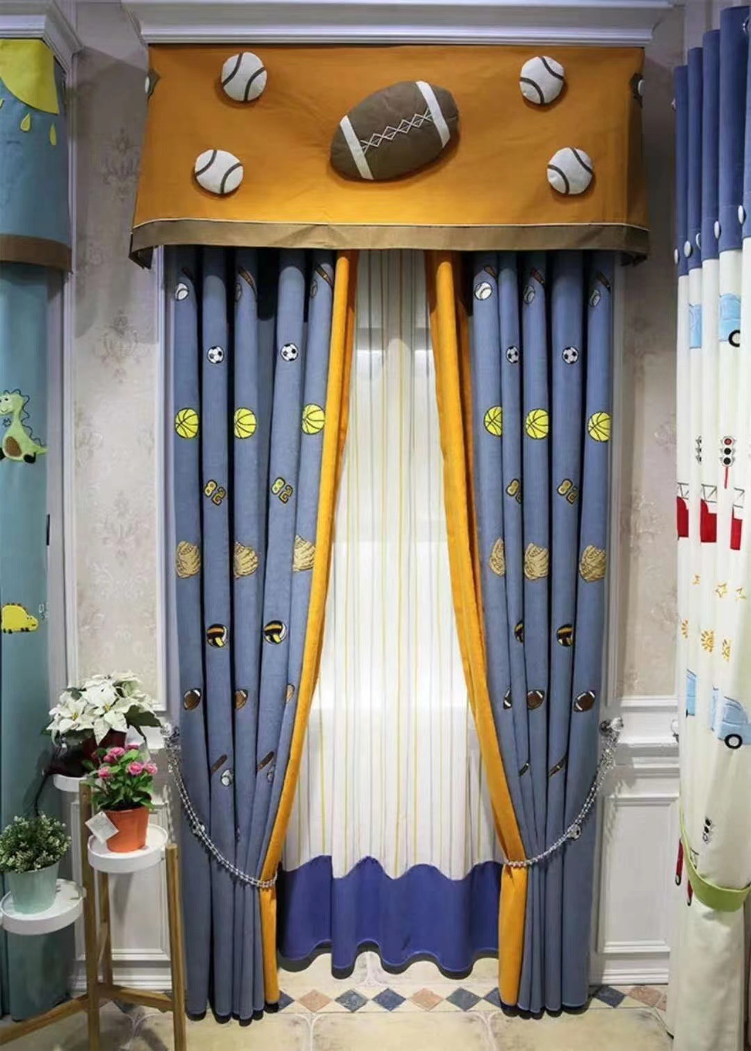 儿童房卡通窗帘男孩卧室地中海英伦风棒球足球橄榄球美式成品定制
