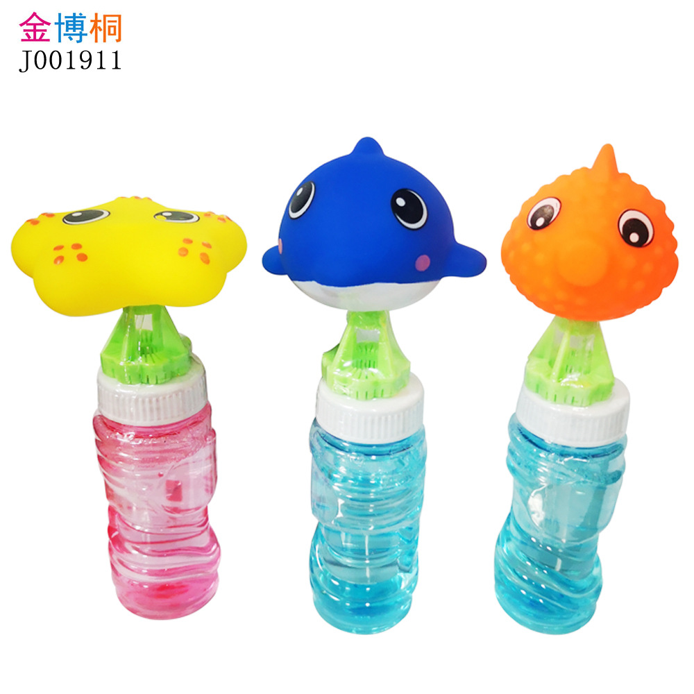 新款吹泡泡玩具卡通海洋动物泡泡水搪胶头泡泡水儿童夏天玩具批发
