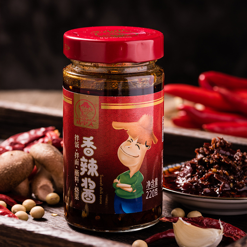 山里人品牌香辣酱批发辣酱拌面酱瓶装220克*12瓶辣椒酱