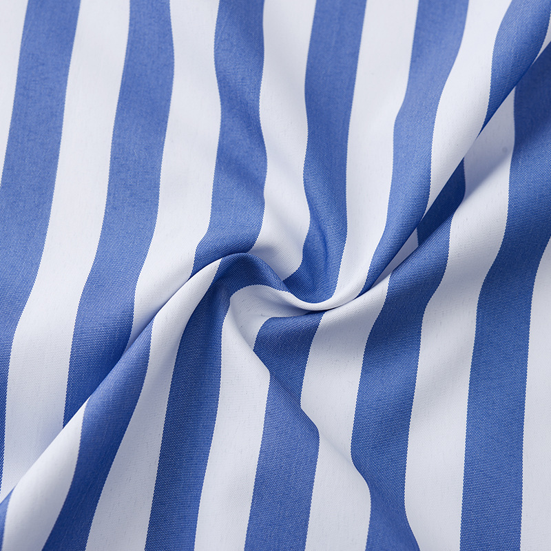 全涤色织布 条纹衬衫面料 涤纶细条白条条子布 服装鞋材箱包布料