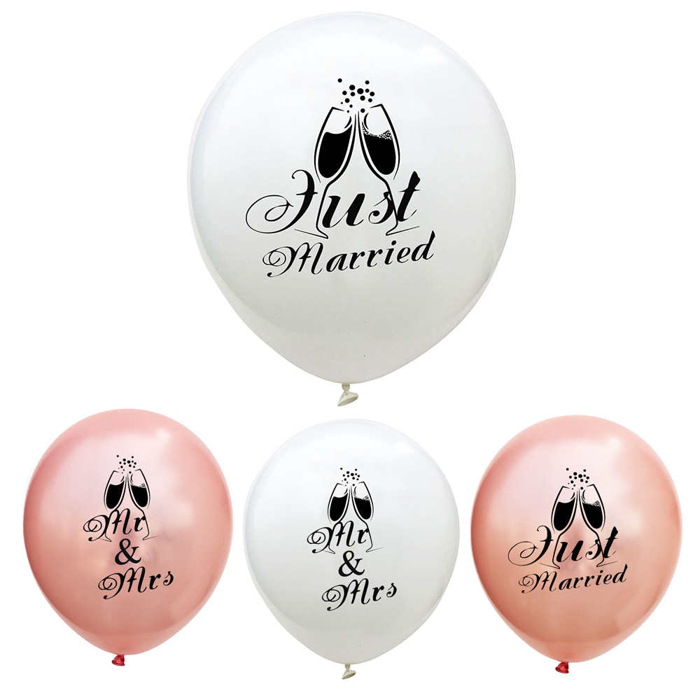 Rose Gold 12-Inch Just Married White Latex Balloon Mr Mrs Wedding Decoration Balloon